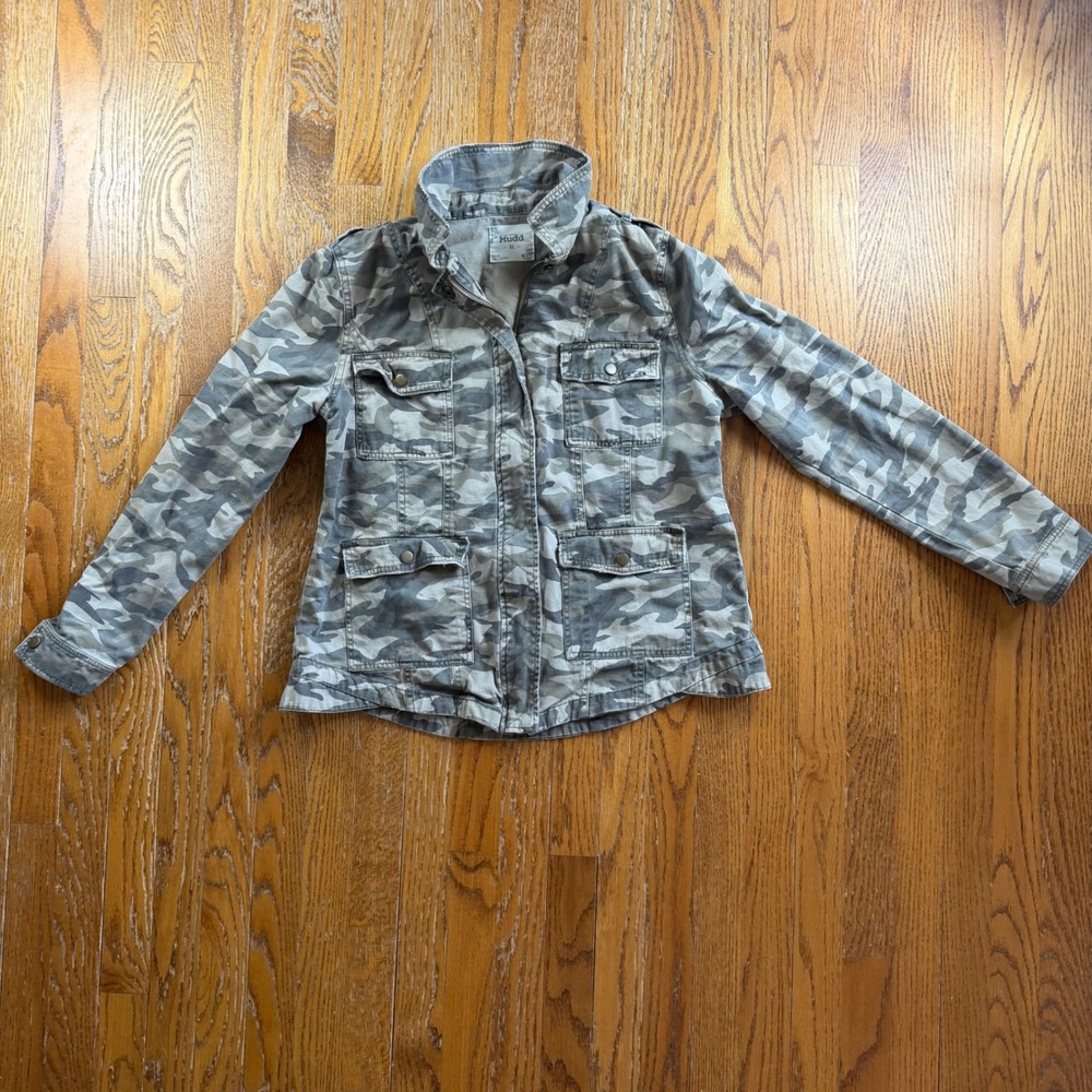 Y2K Mudd Camo Utility Jacket Womans Junior XL Grey Green Zip Front Field Coat
